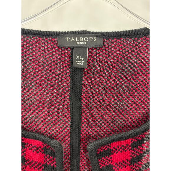 Talbots Red Black Gray Plaid Cardigan Jacket XLP Petite XL - Picture 4 of 7